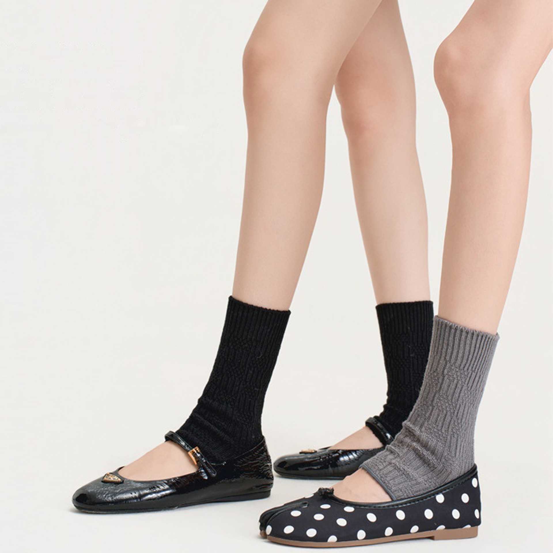 日系复古纯色踩脚袜套女秋冬季棉