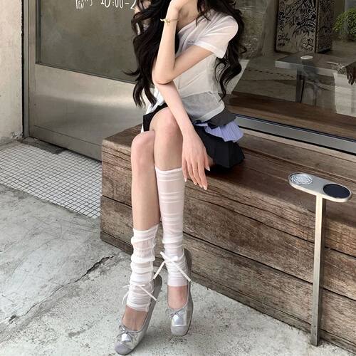 白色蝴蝶结芭蕾风袜套女春夏季