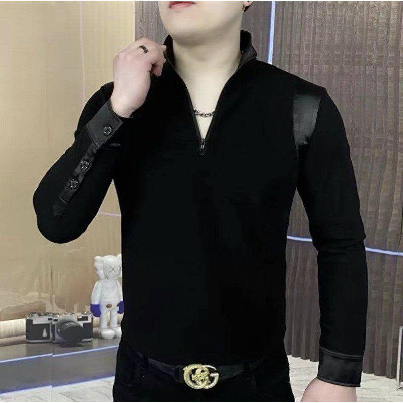 欧洲站2026年轻奢半拉链卫衣男黑色立领修身长袖上衣潮流时尚百搭