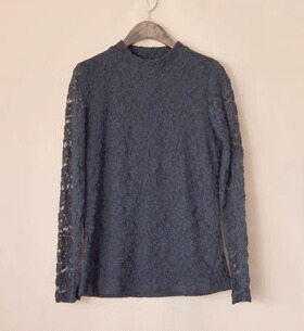 半高领打底衫女蕾丝纯棉不扎外贸库存修身显瘦黑色百搭针织衫立领