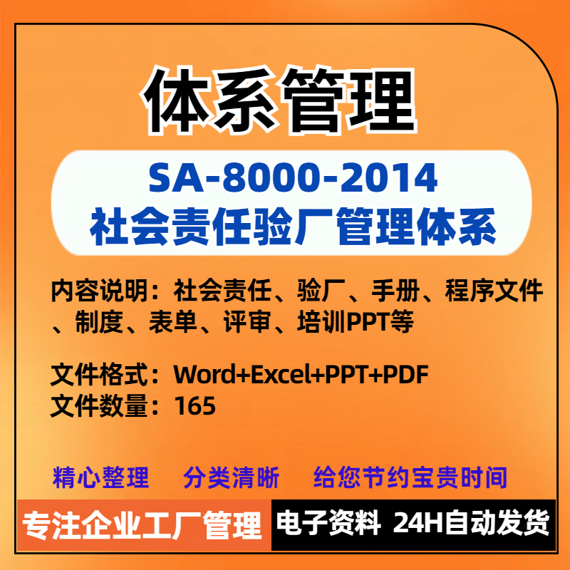 SA8000-2014社会责任管理体系验厂标准文件手册程序制度资料PPT