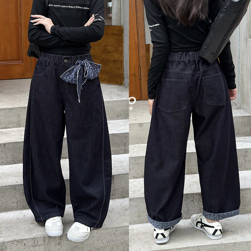 天依角2025秋款女童复古印花牛仔裤19183青少年弯刀老爹裤19188,童装/婴儿装/亲子装,裤子,淘宝优惠券,粉丝福利购,淘宝优惠卷