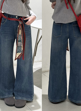 天依角2025冬款年货女童一体绒牛仔裤25035中大童加绒喇叭裤25135