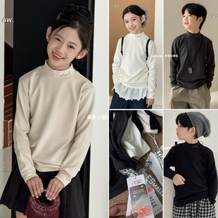 大E小e童装 T恤9059 2025冬男女儿童字母绣花半高领德绒发热打底衫