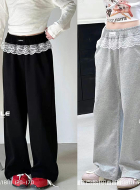 BOQ2025春夏新款女童蕾丝花边百搭洋气直筒裤中大童休闲裤18111