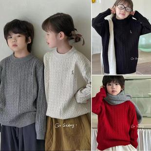 6860 2024秋冬男女儿童小鹿绣花毛衣中大童羊毛混纺针织衫 童装