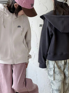 己又合童装2024冬新款女童双面绒连帽外套中大童柔软拉链衫31360