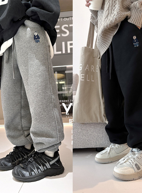 阳光爱橦2023冬款男女童一体绒羊驼绒运动裤中大童保暖卫裤3097