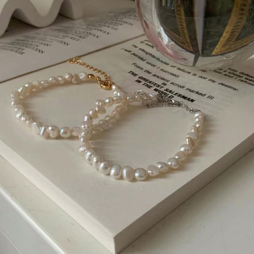 韩国earlobe天然淡水珍珠手链巴洛克小米粒仙女异形手串ins