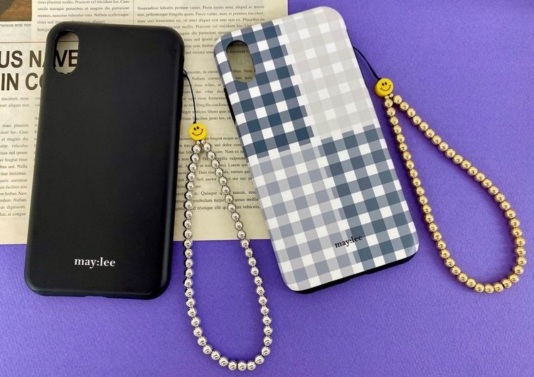 韩国maylee 金属金色银色笑脸手机链时尚百搭手腕绳串珠