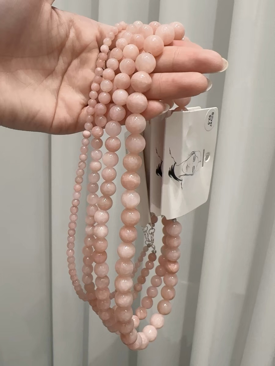 0318韩国thequeen天然石项链甜美可爱气质高级感锁骨链颈链粉色