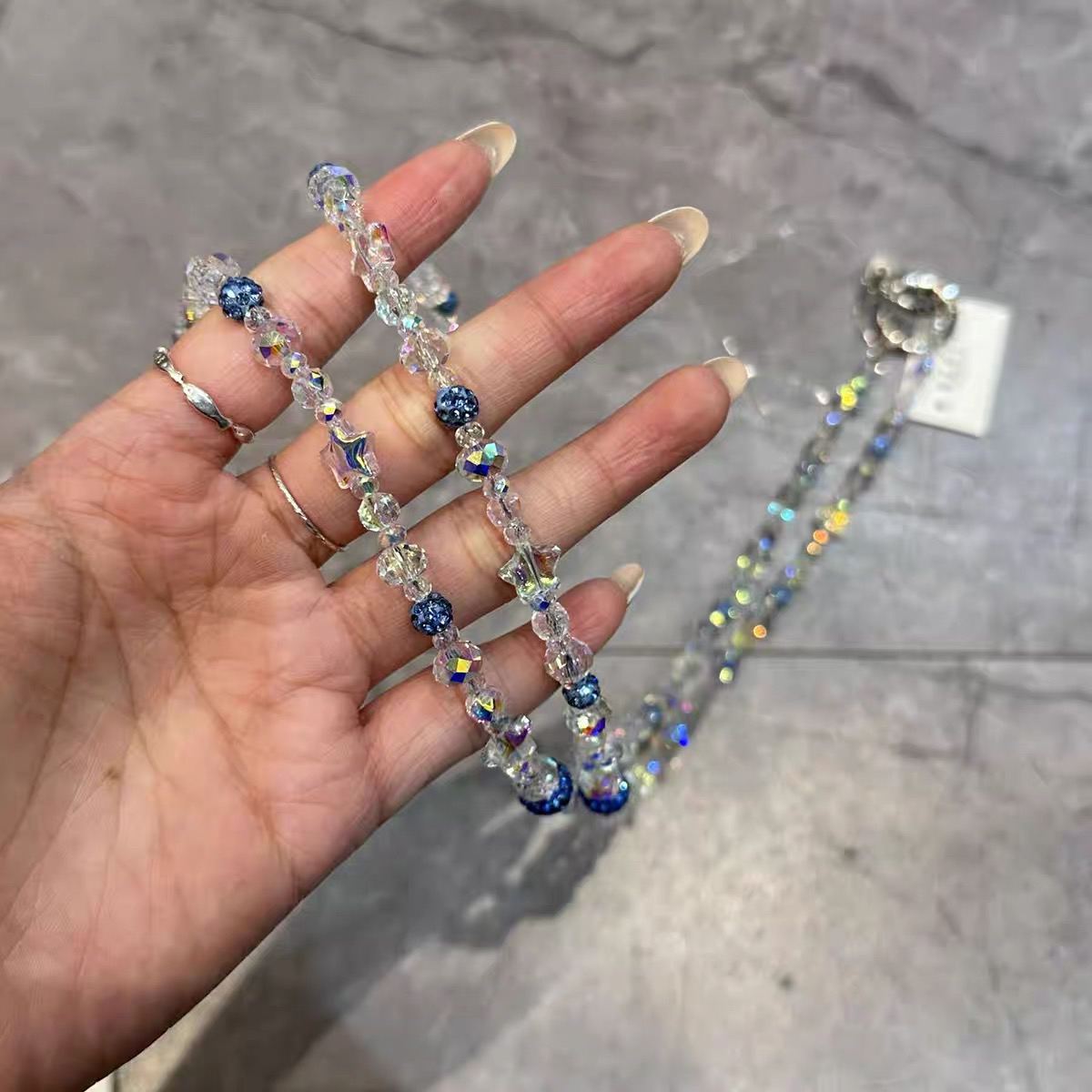 韩国baket闪亮珠子彩色晶石手机链长款斜挎挂绳链条气质超闪包链