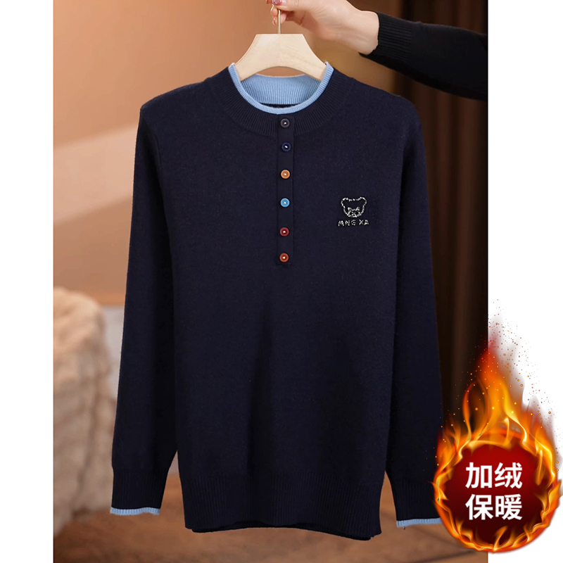 2025秋冬新款半高领烫钻针织衫