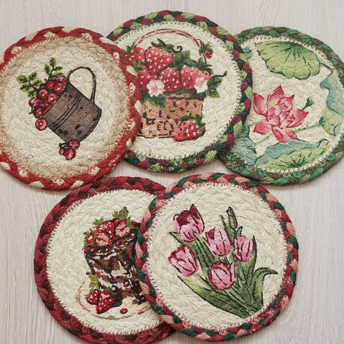 创意七夕节礼物粉色系杯垫隔热垫咖啡垫手工编织黄麻吸水高级轻奢