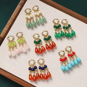 原创新中式 国风耳坠天然玛瑙玉髓耳扣小众设计古风耳环女流苏耳饰