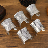 民族风宽版 凹面手镯复古苗银花纹波西米亚镯子女个性 异域手环配饰