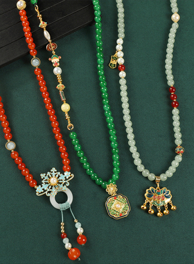 原创新中式玛瑙项链绿琉璃毛衣链