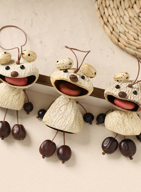 手工天然果壳娃娃大嘴熊挂件小众创意可爱包包挂饰品疗愈风铃礼物