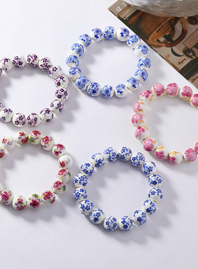 新中式民族风陶瓷串珠花朵手链