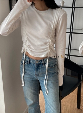 2024年秋冬新款韩国东大门直邮 dressup抽绳圆领棉质t恤