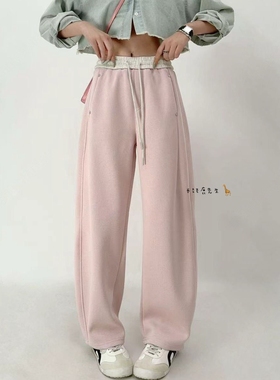 2025年春季新款韩国东大门直邮 lable拼接松紧腰棉质休闲裤