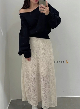 2024年秋冬新款韩国东大门直邮 serin背部松紧腰蕾丝半身裙
