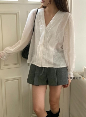 2026年春季新款韩国东大门 musk优雅毛绒花边衬衫