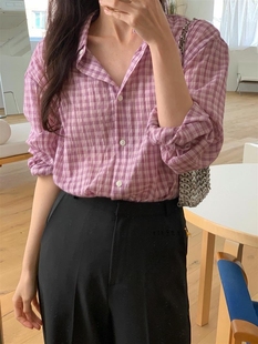 格纹衬衫 dining翻领薄款 韩国东大门直邮 2025年春夏新款