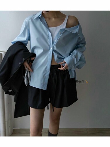2026年春夏新款韩国东大门 muted假两件拼接衬衫