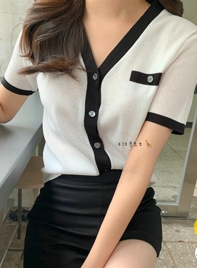 2025年夏季新款韩国东大门直邮 bbal小香风薄款短袖开衫针织衫