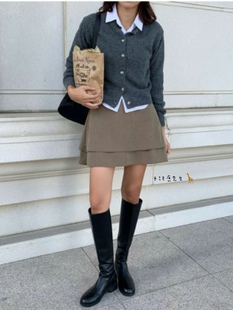 2024年秋冬新款 jess背部松紧腰双层半身裙 韩国东大门直邮