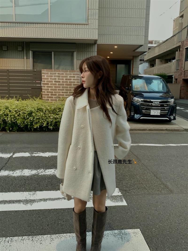 2025年秋冬新款韩国东大门直邮 miel气质双排扣毛呢外套