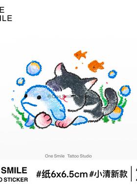 ONESMILE 海豚猫咪 彩色防水持久学生儿童小清新卡通可爱纹身贴