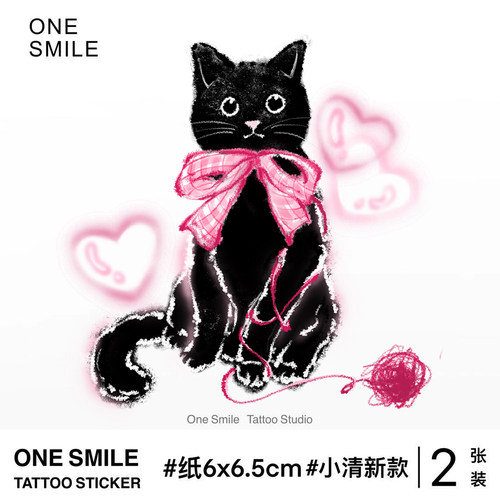 ONESMILE蝴蝶结黑猫纹身贴可爱