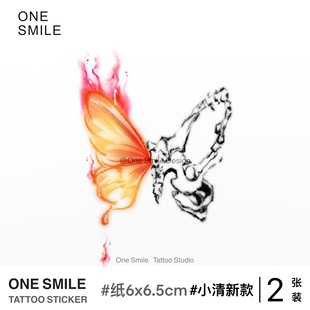 音乐节痞帅酷亚比辣妹小众纹身贴 创意个性 红色火焰蝴蝶 ONESMILE