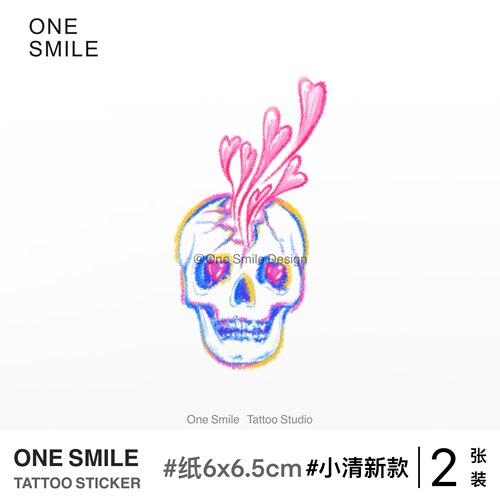 ONESMILE 骷髅恋爱脑 彩色个性纹身贴防水持久手臂演唱会高级性感