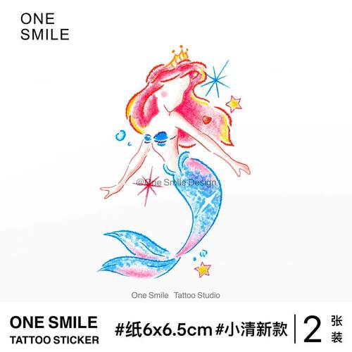 ONESMILE 人鱼公主 彩色卡通童话手臂手腕女可爱纹身贴儿童学生