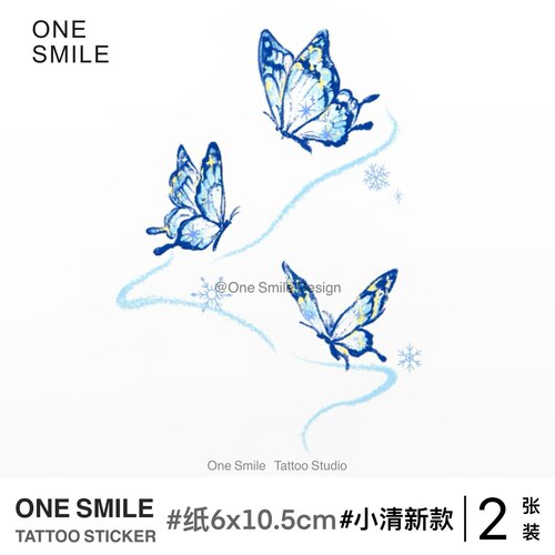 ONESMILE 冬梦蝴蝶M款 彩色防水持久高级锁骨女纹身贴个性仙气蓝