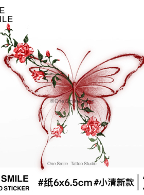 ONESMILE 玫瑰蝴蝶 纹身贴防水持久高级女性感浪漫仙气花朵手臂