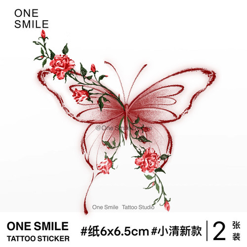 ONESMILE 玫瑰蝴蝶 纹身贴防水持久高级女性感浪漫仙气花朵手臂