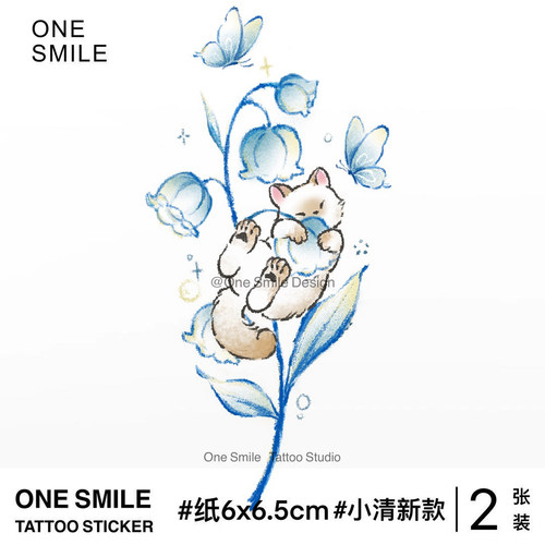 ONESMILE 风铃猫咪 卡通纹身贴防水持久女学生可爱儿童动物花朵萌