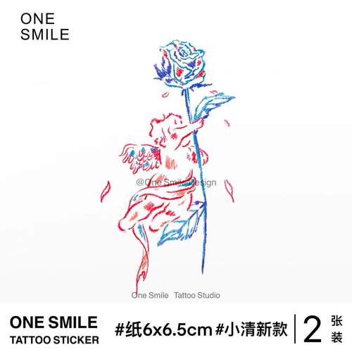 ONESMILE 玫瑰天使 多巴胺彩色可爱卡通学生手臂女防水持久纹身贴