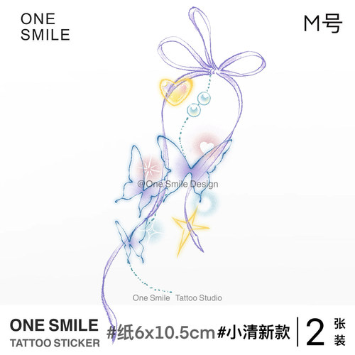 ONESMILE 梦幻之翼M款 高级纹身贴防水持久彩色女可爱性感蝴蝶结