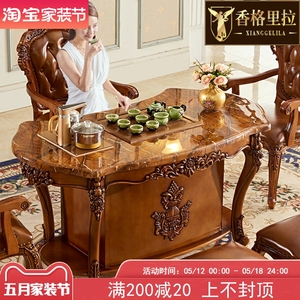 欧式茶台大理石实木茶桌椅组合家用阳台办公室会所美式功夫泡茶桌