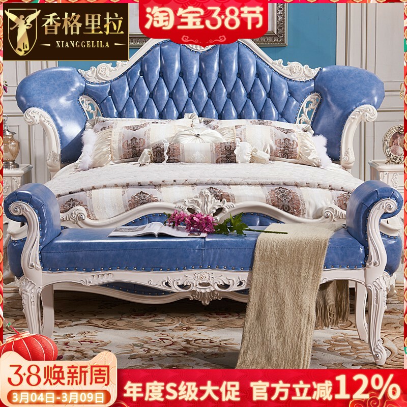 别墅家具 欧式真皮床尾凳法式换鞋凳皮艺长榻钢琴凳 沙发凳新品