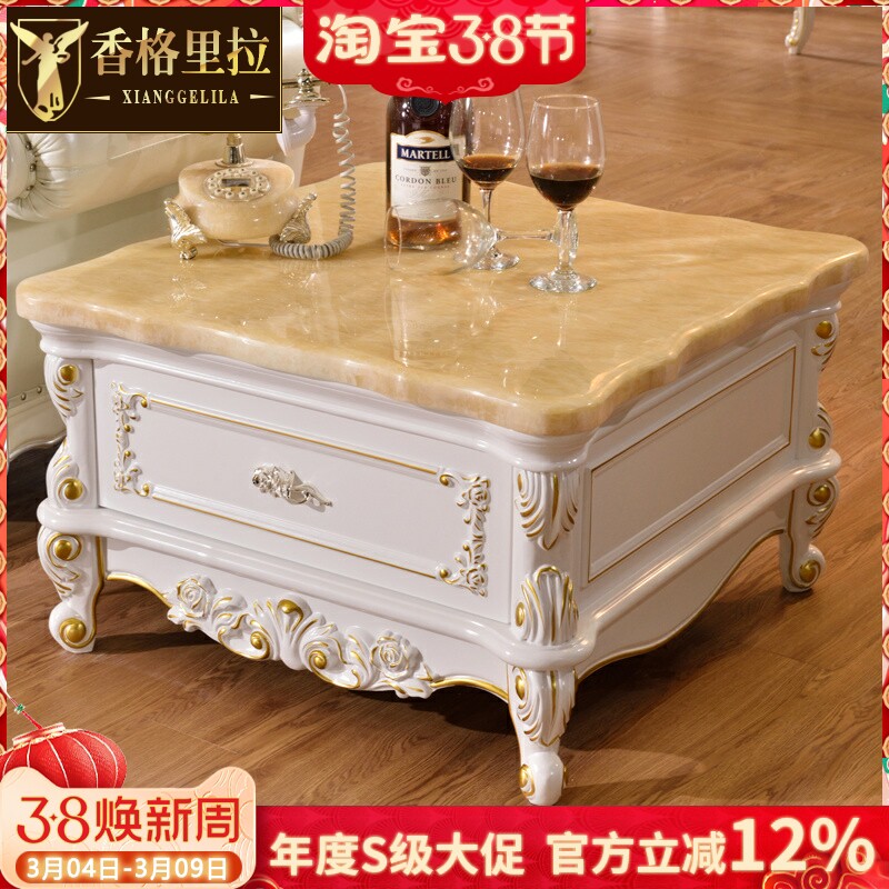 欧式大理石角几美式别墅实木电话几沙发边几白色雕花正方形小茶桌