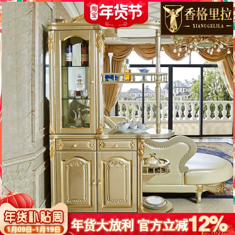 欧式间厅柜美式别墅实木橡木雕花玄关柜屏风描金酒柜隔断归门厅柜