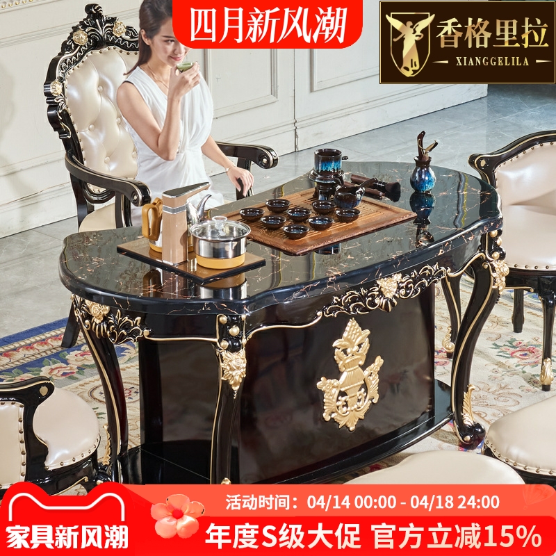 欧式茶水桌别墅客厅家用实木大理石茶桌椅功夫茶台一体茶几多功能