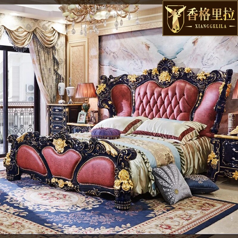 欧式床全实木1.8/2米黑檀色婚床奢华雕花主卧室别墅真皮双人大床