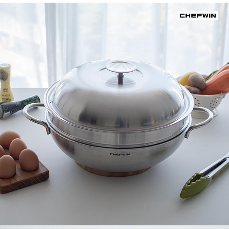 韩国原装进口正品直邮CHEFWIN 316不锈钢蒸锅汤锅无涂层炖锅